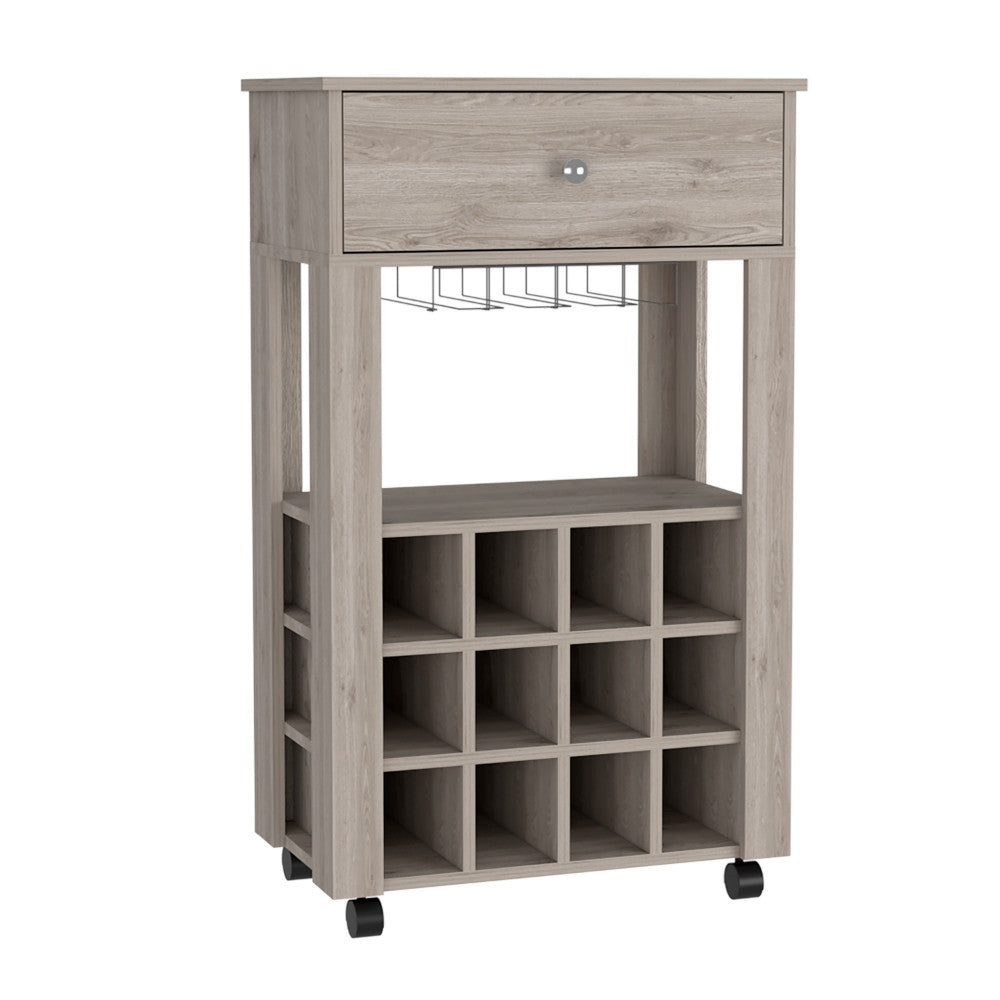 Homeroots Light Gray Rolling Bar Cart With Wine Storage  Particle Board 479945