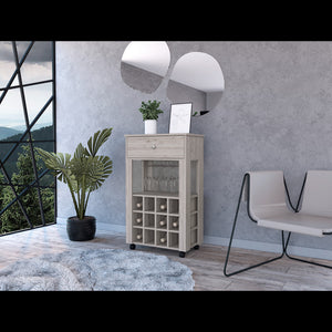 Homeroots Light Gray Rolling Bar Cart With Wine Storage  Particle Board 479945