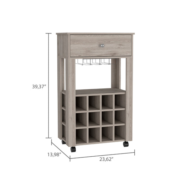 Homeroots Light Gray Rolling Bar Cart With Wine Storage  Particle Board 479945