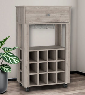 HomeRoots Light Gray Rolling Bar Cart with 12-Bottle Wine Storage, Mobile Design & Stylish Modern Display 479945