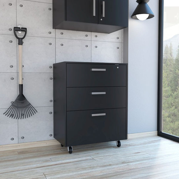 HomeRoots 35" Modern Black Wood Filing Cabinet with 3 Drawers – Stylish, Durable & Efficient Workspace Organizer 479949