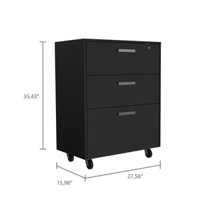 HomeRoots 35" Modern Black Wood Filing Cabinet with 3 Drawers – Stylish, Durable & Efficient Workspace Organizer 479949