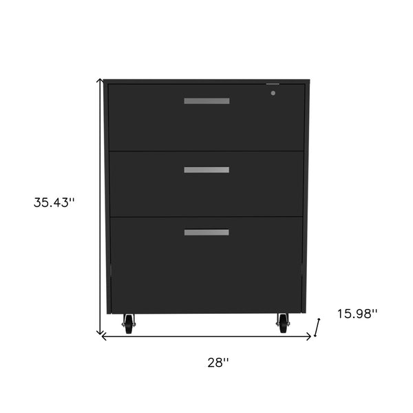 HomeRoots 35" Modern Black Wood Filing Cabinet with 3 Drawers – Stylish, Durable & Efficient Workspace Organizer 479949