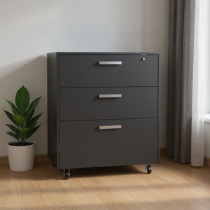HomeRoots 35" Modern Black Wood Filing Cabinet with 3 Drawers – Stylish, Durable & Efficient Workspace Organizer 479949