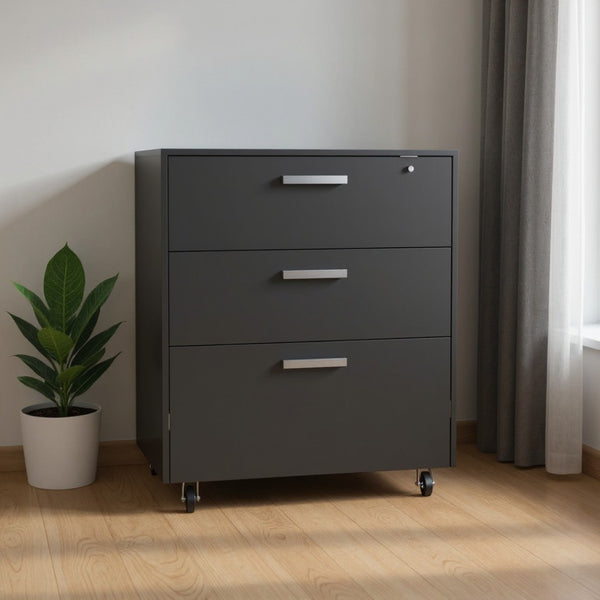 HomeRoots 35" Modern Black Wood Filing Cabinet with 3 Drawers – Stylish, Durable & Efficient Workspace Organizer 479949