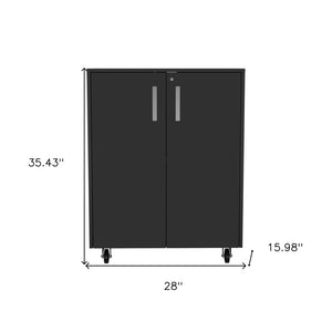 HomeRoots 35" Black Wood Rolling Storage Cabinet - Stylish Mobile Organizer with Hidden Storage & Shelves 479950