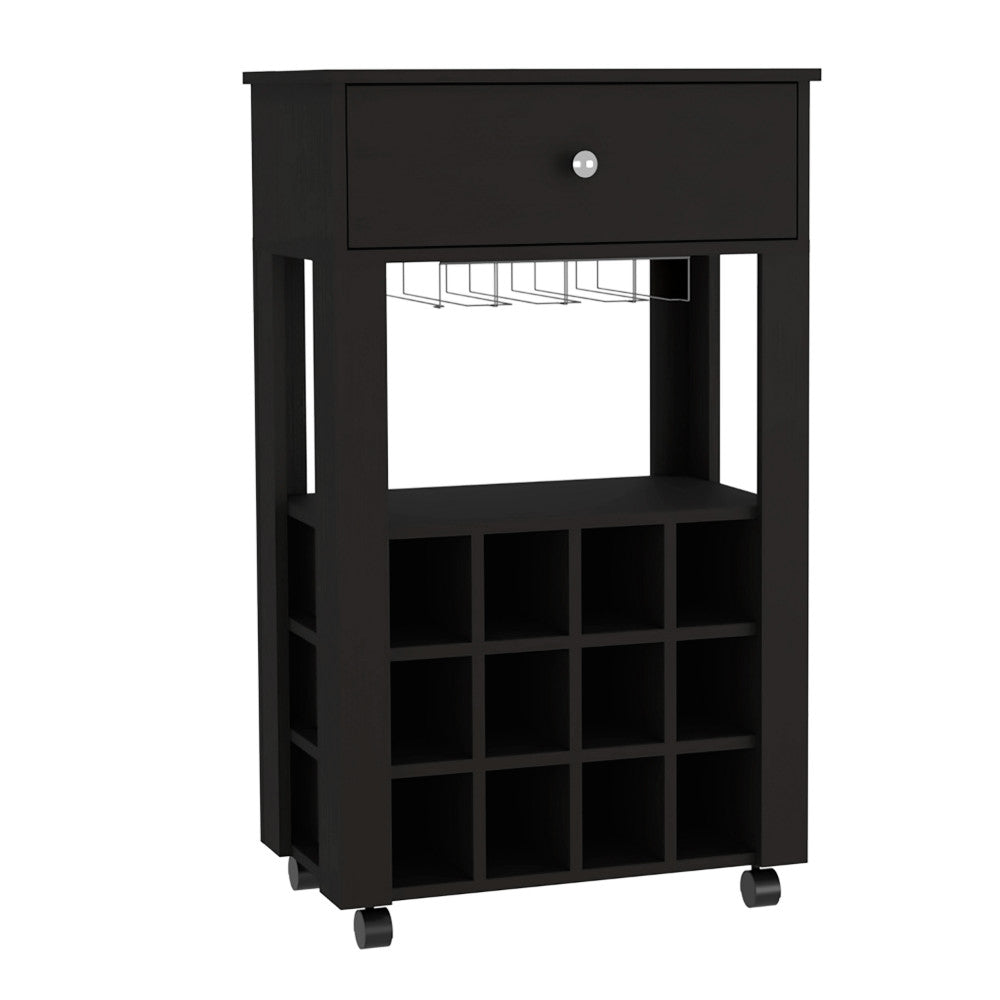 Homeroots Black Rolling Bar Cart With Wine Storage  Particle Board 479967