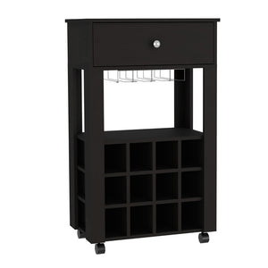 Homeroots Black Rolling Bar Cart With Wine Storage  Particle Board 479967
