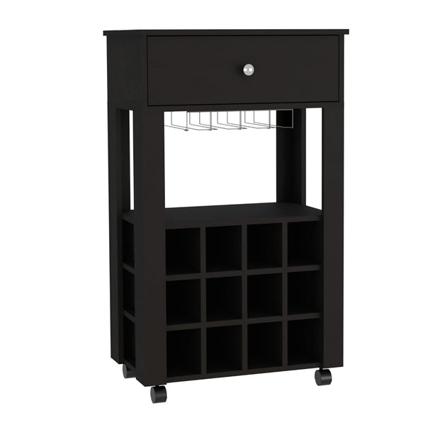 Homeroots Black Rolling Bar Cart With Wine Storage  Particle Board 479967
