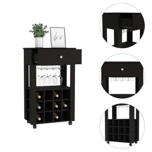 Homeroots Black Rolling Bar Cart With Wine Storage  Particle Board 479967