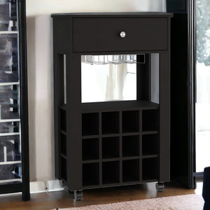 Homeroots Black Rolling Bar Cart With Wine Storage  Particle Board 479967