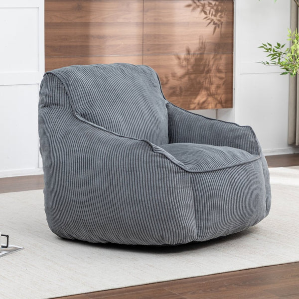 English Elm Giant Corduroy Bean Bag Sofa with Armrests Foam Filled Cozy Adult Lounge Chair Dark Gray W2200P442800
