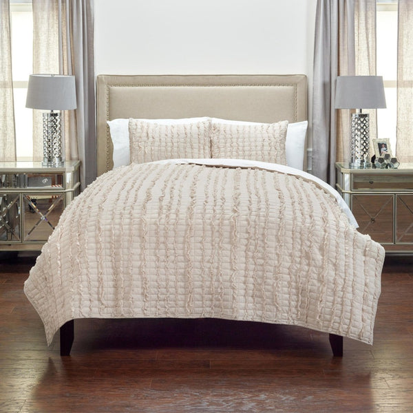 HomeRoots Blush Striped Queen Quilt - Soft Cotton Comfort, All-Season Lightweight Coverlet for Elegant Bedrooms 479970