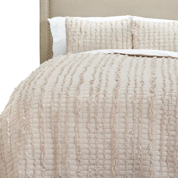 HomeRoots Blush Striped Queen Quilt - Soft Cotton Comfort, All-Season Lightweight Coverlet for Elegant Bedrooms 479970