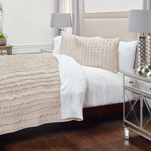 HomeRoots Blush Striped Queen Quilt - Soft Cotton Comfort, All-Season Lightweight Coverlet for Elegant Bedrooms 479970