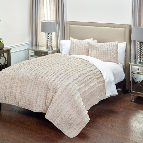 HomeRoots Blush Striped Queen Quilt - Soft Cotton Comfort, All-Season Lightweight Coverlet for Elegant Bedrooms 479970