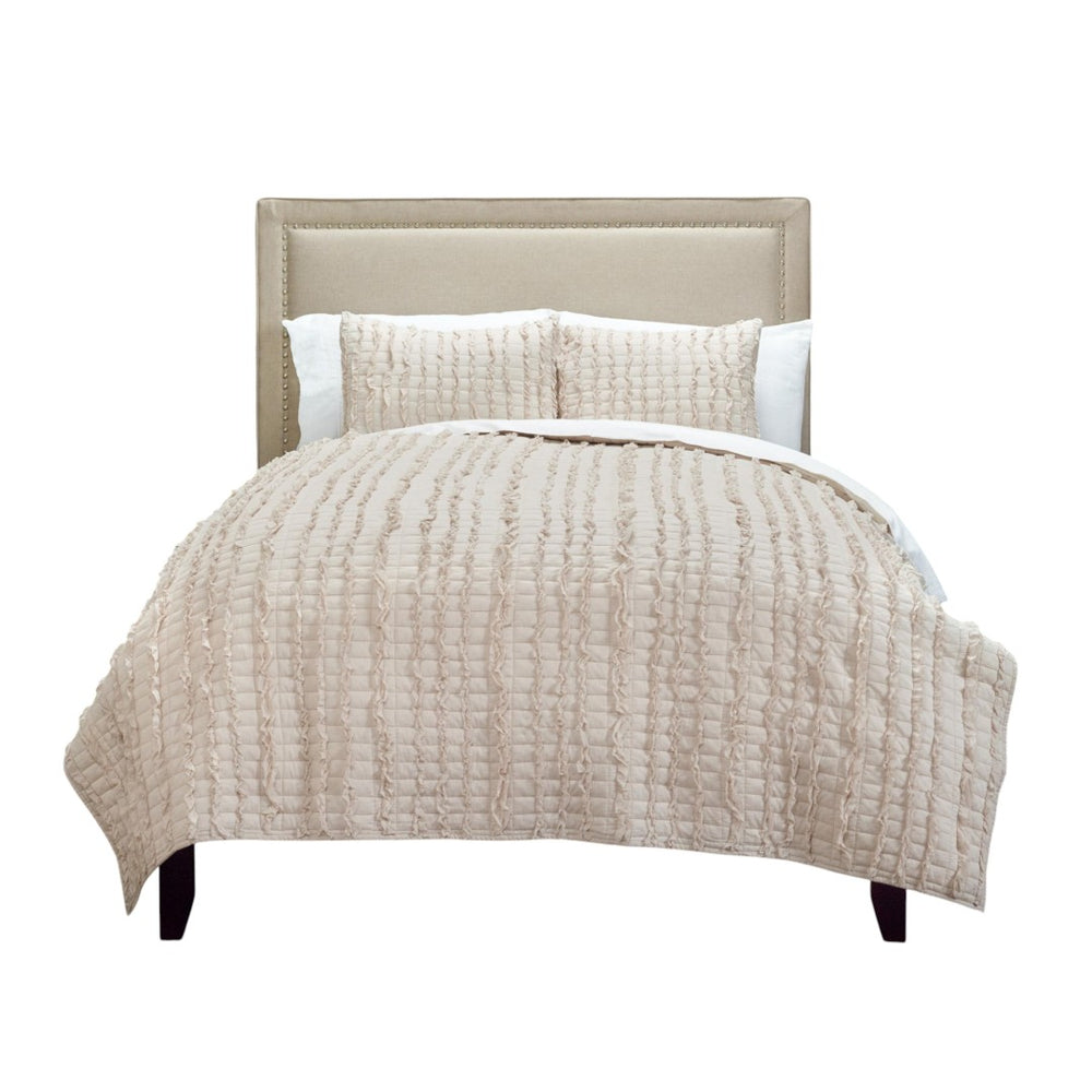 HomeRoots Blush Striped Queen Quilt - Soft Cotton Comfort, All-Season Lightweight Coverlet for Elegant Bedrooms 479970