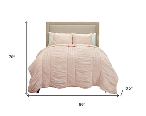 HomeRoots Pink Geometric Twin Quilt - Stylish Cotton Comforter with Plush Fill for Cozy Year-Round Use 479975