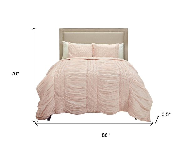 HomeRoots Pink Geometric Twin Quilt - Stylish Cotton Comforter with Plush Fill for Cozy Year-Round Use 479975