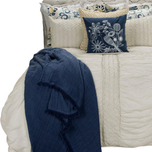 HomeRoots Ivory Geometric Quilt: Elegant Cotton Blanket for All-Season Comfort, Lightweight & Timeless Design 479984