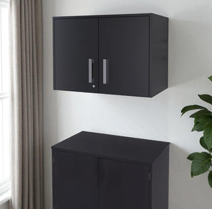 HomeRoots 20" Black Wood Wall-Mounted Storage Cabinet – Modern Industrial Design for Versatile Storage Solutions 479987