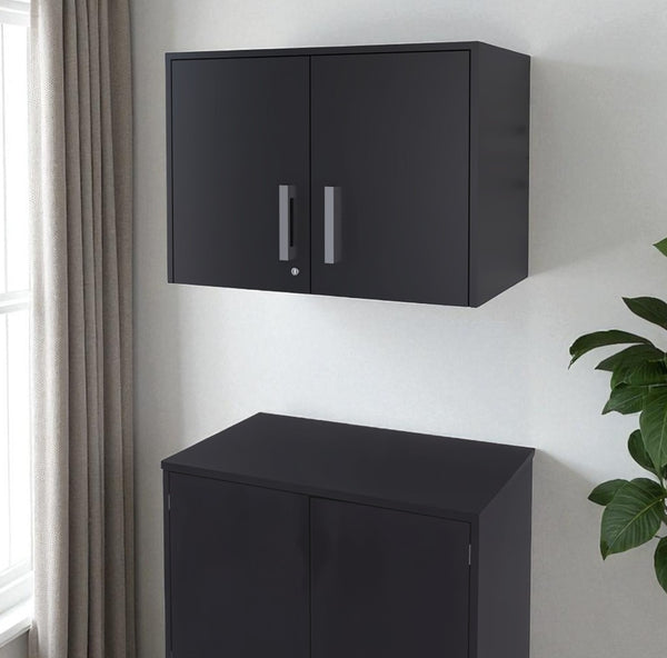 HomeRoots 20" Black Wood Wall-Mounted Storage Cabinet – Modern Industrial Design for Versatile Storage Solutions 479987