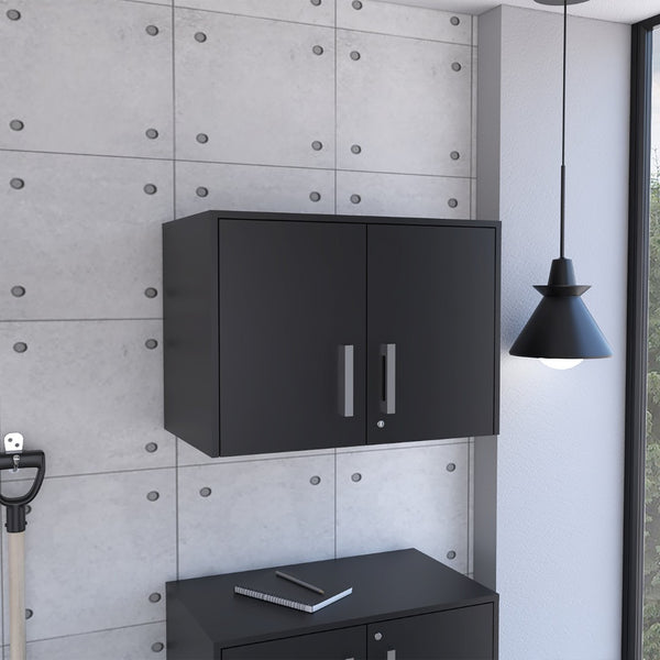 HomeRoots 20" Black Wood Wall-Mounted Storage Cabinet – Modern Industrial Design for Versatile Storage Solutions 479987