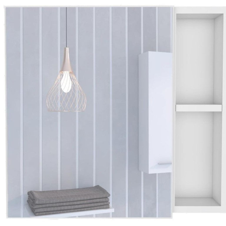 HomeRoots 20 Inch White Wood Bathroom Vanity with Single Door Storage and Mirrored Cabinet 479989