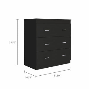 Homeroots 32" Black Three Drawer Dresser  Manufactured Wood 479991