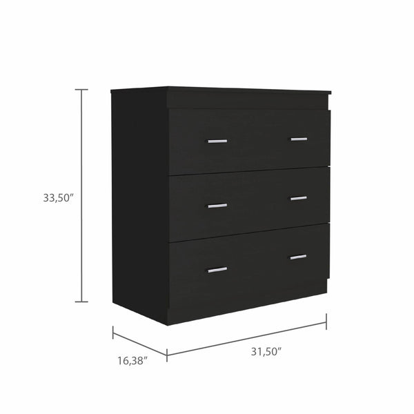 Homeroots 32" Black Three Drawer Dresser  Manufactured Wood 479991
