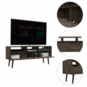 Homeroots 54" Dark Brown Walnut Enclosed And Open Storage Tv Stand  Manufactured Wood 479996