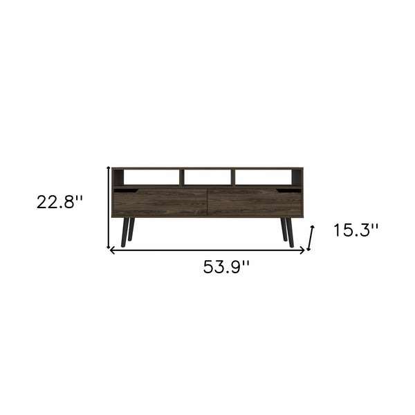 Homeroots 54" Dark Brown Walnut Enclosed And Open Storage Tv Stand  Manufactured Wood 479996