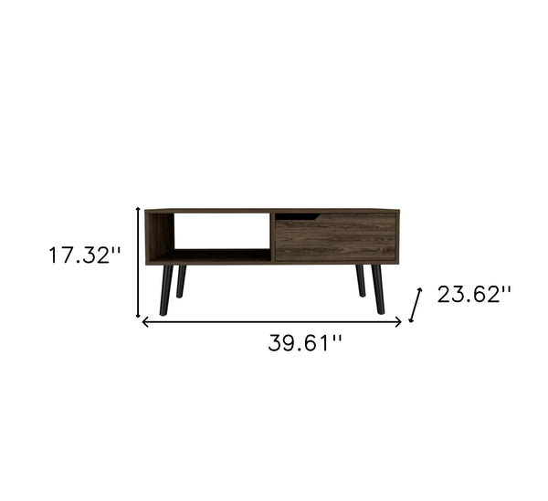 Homeroots 40" Brown And Black Coffee Table With Drawer And Shelf   479999