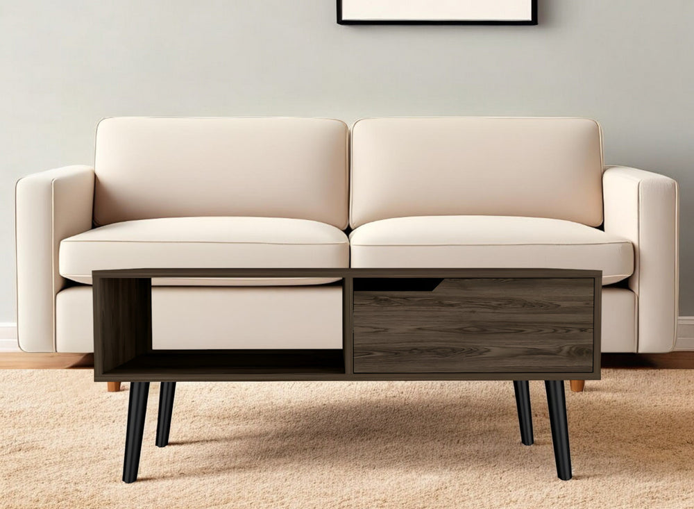 Homeroots 40" Brown And Black Coffee Table With Drawer And Shelf   479999