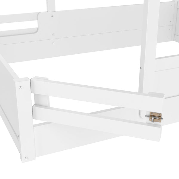 English Elm Twin Low Loft Bed Solid Pine Frame with Built-in Led Lighting and Storage Shelves Light White W1580P396332