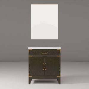 English Elm Brown Oak Single Bath Vanity With White Quartz Countertop & 28" Mirror – Elegant Storage Solution B2731S01454