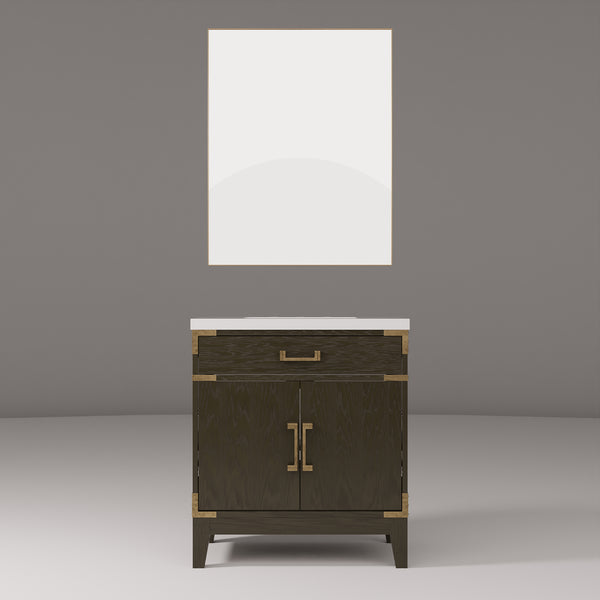 English Elm Brown Oak Single Bath Vanity With White Quartz Countertop & 28" Mirror – Elegant Storage Solution B2731S01454