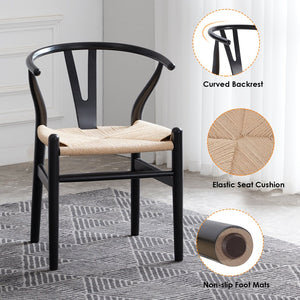 English Elm Two Wood Wishbone Dining Chairs Black Solid Beech & Ash Ergonomic Mid-Century Modern, Preassembled T3623P380676