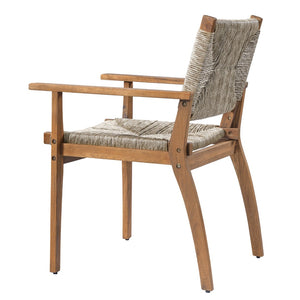 English Elm Durable Outdoor Dining Chairs Acacia Wood Handwoven Wicker Patio Set of Two Brown N770P345267D