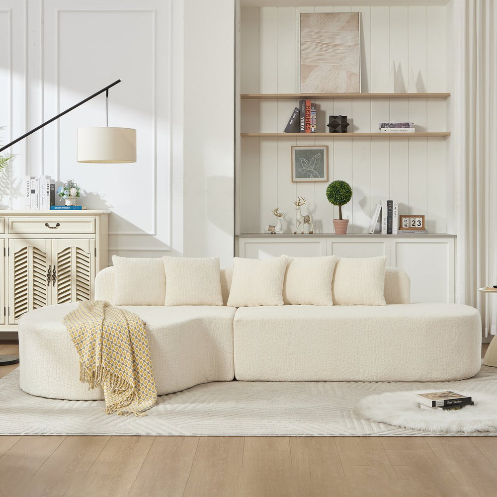 English Elm 110.2 Curved L-Shape Boneless Couch White - Deep-Seat Sectional with 5 Pillows, Memory Foam Comfort W1249S00009