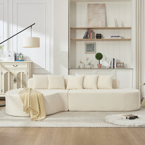 English Elm 110.2 Curved L-Shape Boneless Couch White - Deep-Seat Sectional with 5 Pillows, Memory Foam Comfort W1249S00009