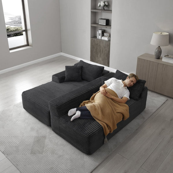 English Elm 105'' Modular Cloud Sectional Corduroy Couch Deep Seat L-shape Living Room Lounge W1117P445786