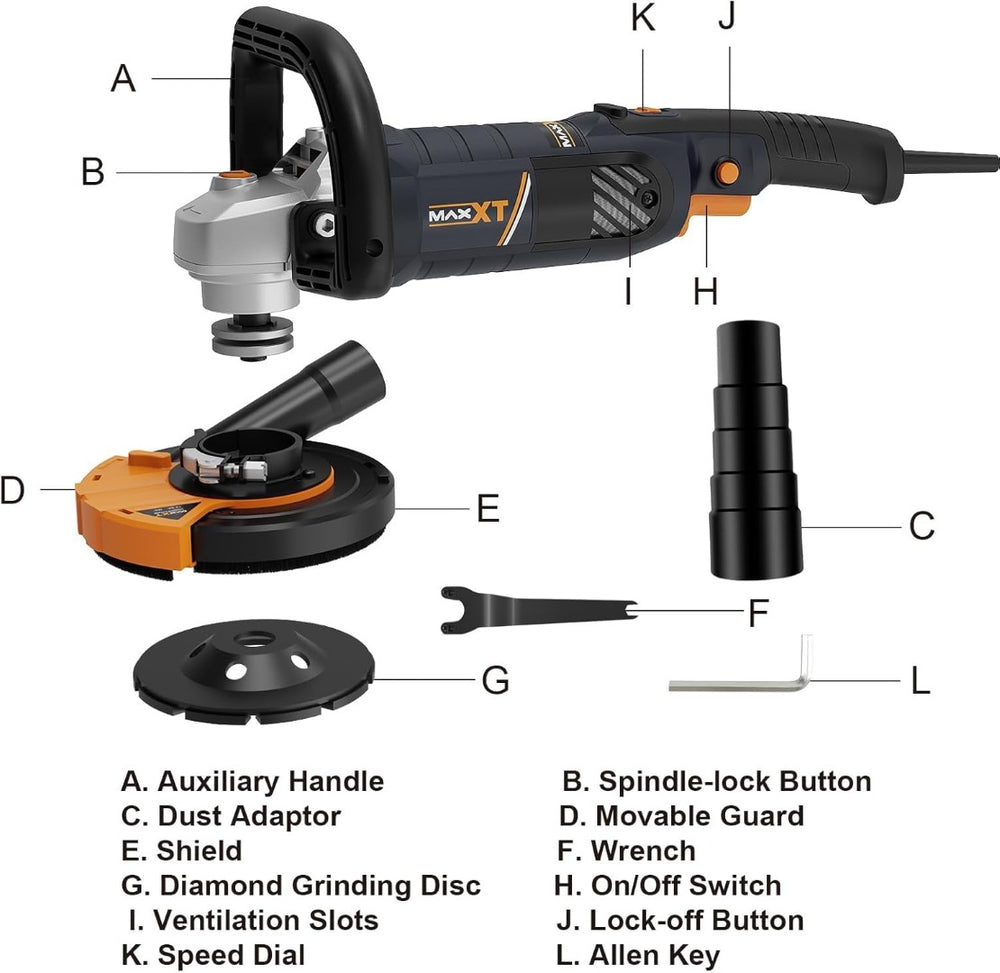 English Elm 5 Inch Diamond Grinder 1500w 14a Motor 7 Speed Concrete Polishing Kit Dust Port T3177P305045