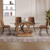 English Elm 1 Table and 4 Chairs Set.63"X35.4X30" Rectangular Transprant Tempered Glass Dining Tabletop With Wood Color Mdf Oc Shaped Bracket.Paired With 4 Brown Technology Fabric Dining Chairs.