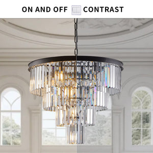 English Elm (Same As W1340P188542/L5007-600-B) 24" Modern Crystal Chandelier - 4-Tier Black Ceiling Light For Elegant Spaces W1340P189317