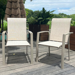 English Elm VRSHWO Metal Patio Chairs Set of 2 - Weatherproof Stackable Outdoor Dining Seats with Textilene Mesh, 400 lb Capacity Cream Color W213P335868