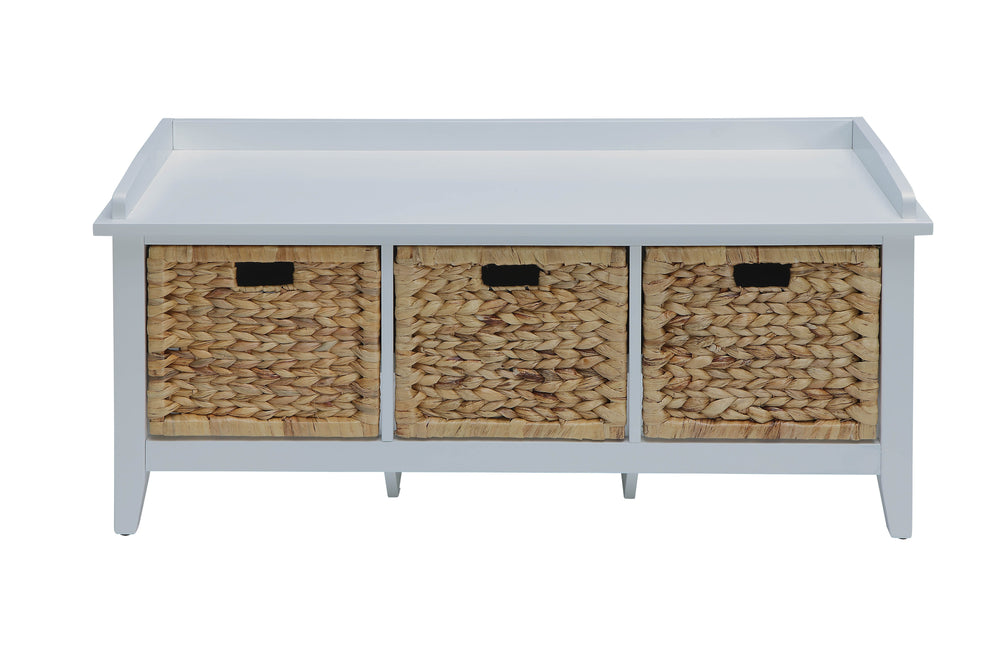 English Elm Flavius Rattan Storage Bench with 3 Drawers & Wooden Seat — Transitional White Finish, Durable Design B2726P305708