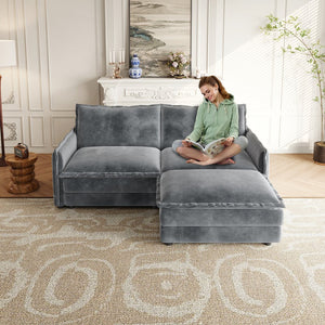 English Elm Corduroy 2-Seater L-Shaped Loveseat Sofa With Ottoman - Cozy, Modular Design For Any Space W834S00416
