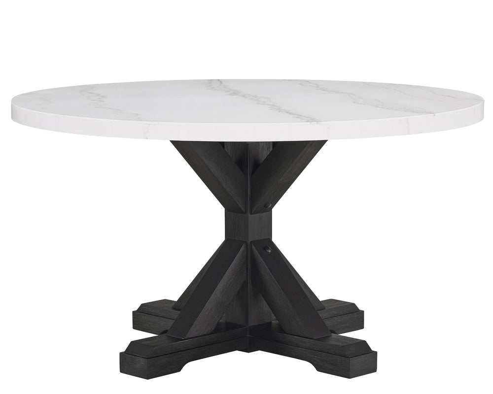 English Elm 5Pc Dining Set - Elegant White Marble Round Table With Dove Gray Wingback Chairs & Black Base B011S00994