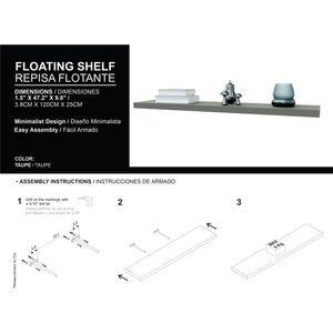 English Elm Taupe Floating Shelf 47.3" x 9.8" Minimalist Wall Shelf | Elegant Neutral Finish, Easy Assembly, Versatile Decor B062P252157